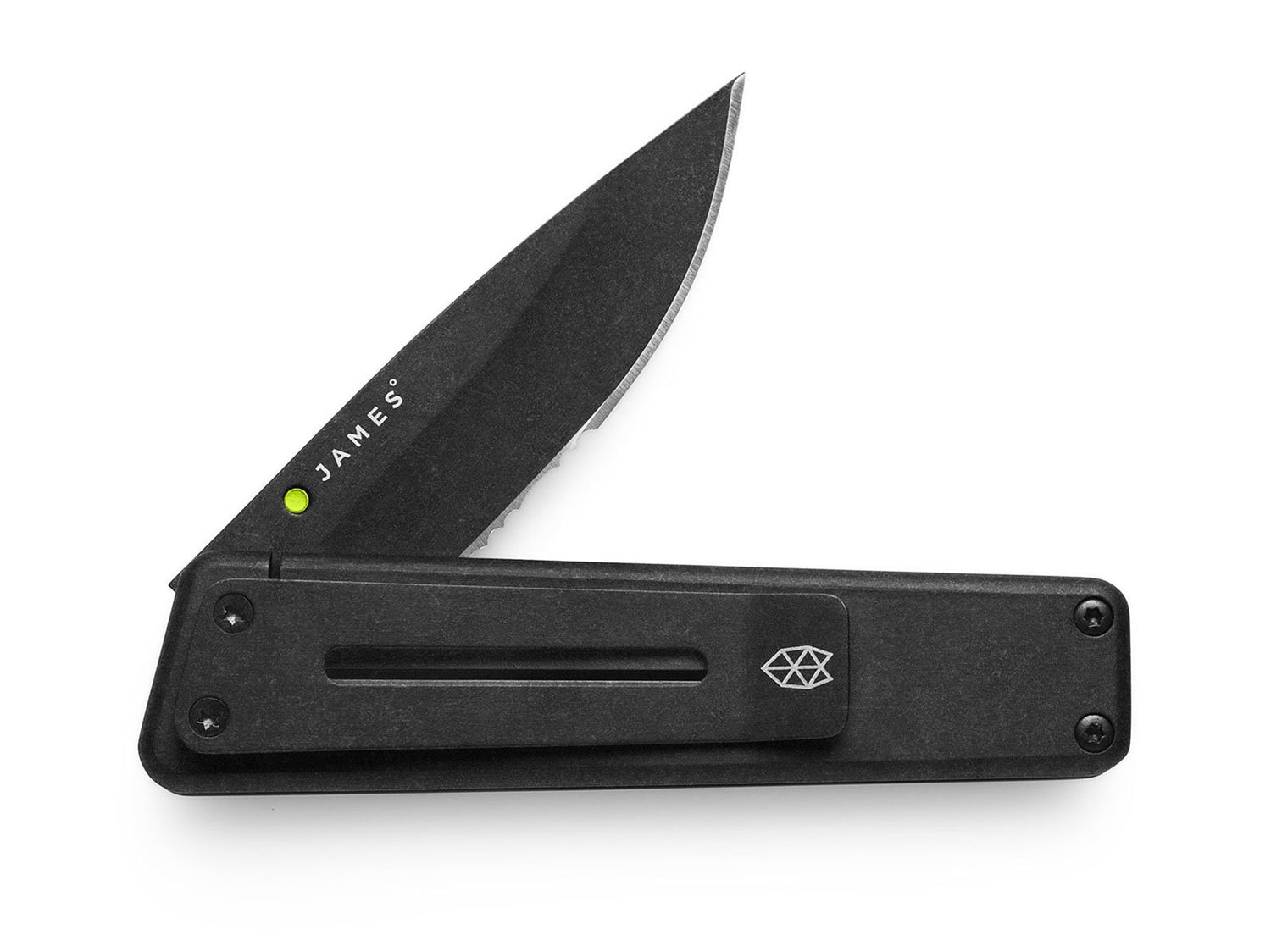 The Chapter knife with black handle and black blade.
