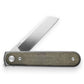 The Duval knife with green micarta handle and stainless steel blade.