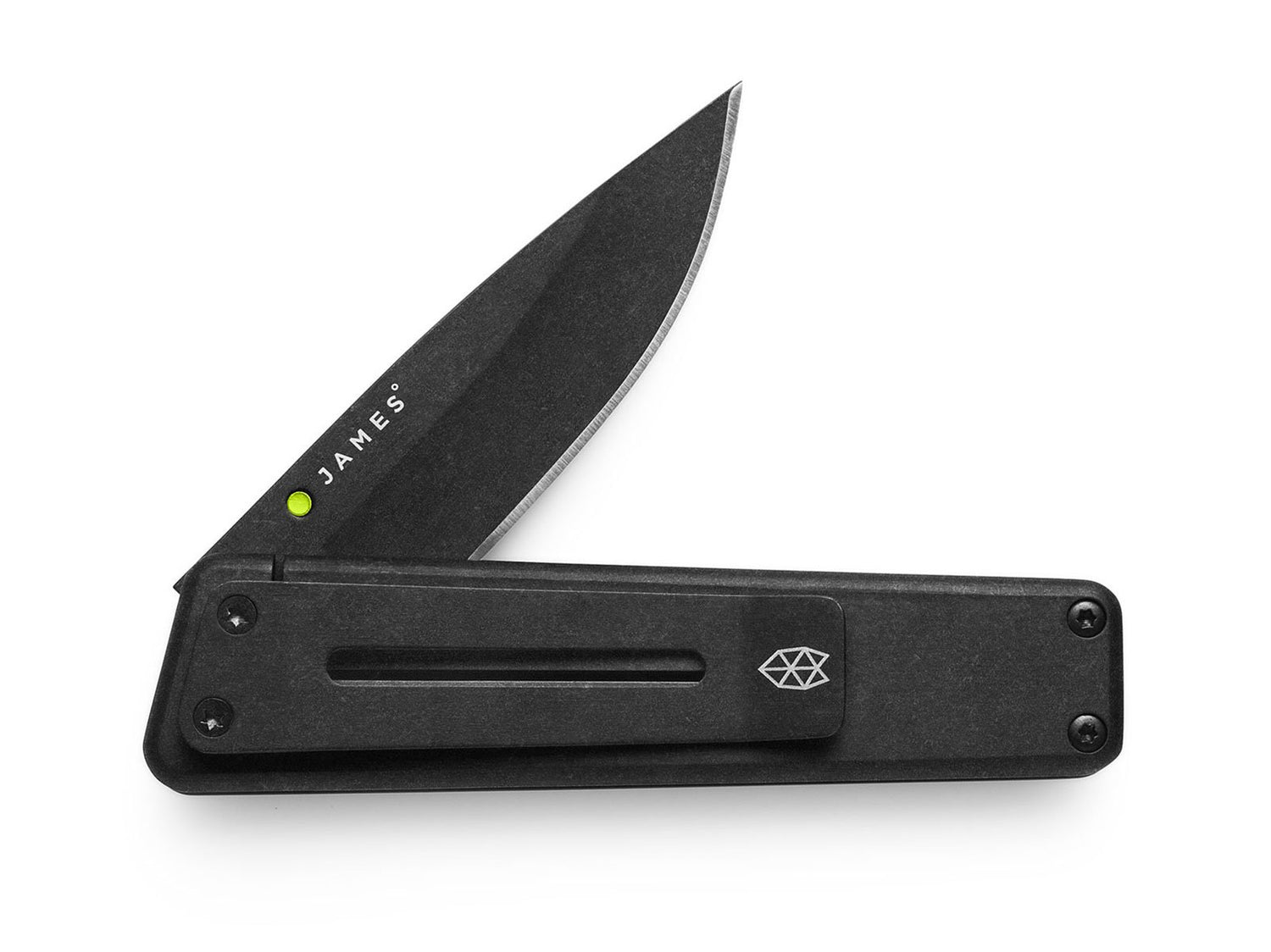 The Chapter knife with black handle and black steel blade.
